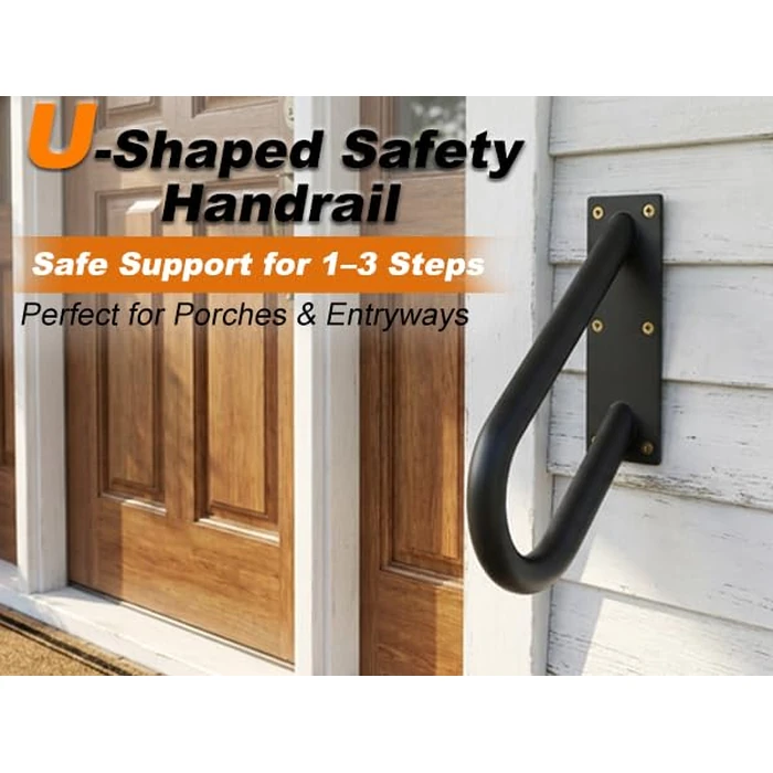 WIPHANY Handrails for Outdoor Step U Shaped Pipe Grab Hand Rails for 1-3 Steps Indoor or Outdoor Stair Wall-Mount Hand Railing for Garage Porch Patio Garden Entrance by WIPHANY - Image 9