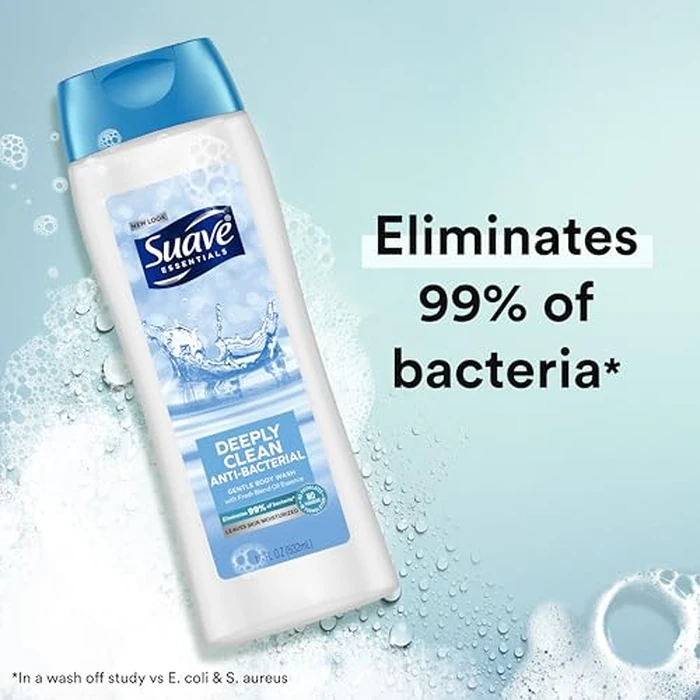 Suave Deeply Clean Antibacterial Body Wash with Glycerin & Vitamin E, Moisturizing Skin Cleanser For Soft, Smooth Skin, Long Lasting Scent, Paraben Free, 18 FL OZ, 6 Count by Suave - Image 5