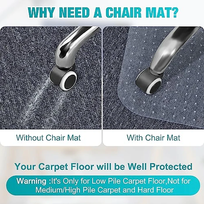Office Chair Mat for Carpets, 48"x 36" Heavy Duty Clear Plastic Floor Protector, Non-Slip Computer Desk Chair Mat for Low Pile Carpeted Floors, Smooth Rolling Carpet Chair Mat for Home Office by LeapYouth - Image 3