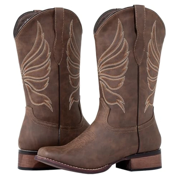 J's.o.l.e Cowboy Boots for Women Square Toe Cowgirl Boots Ladies Fashion Western Boots Brown Size 10 by J's.o.l.e - Image 6