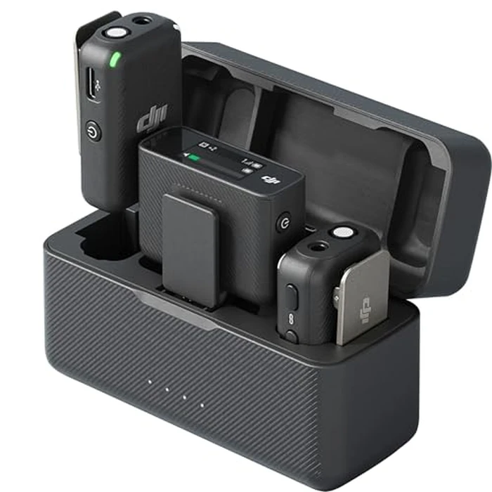 DJI Mic (2 TX + 1 RX + Charging Case), Wireless Lavalier Microphone, 250m (820 ft.) Range, 15-Hour Battery, Noise Cancellation Wireless Microphone for PC, iPhone, Record Interview, YouTube, Black by DJI - Used - Good condition - CA$174.59