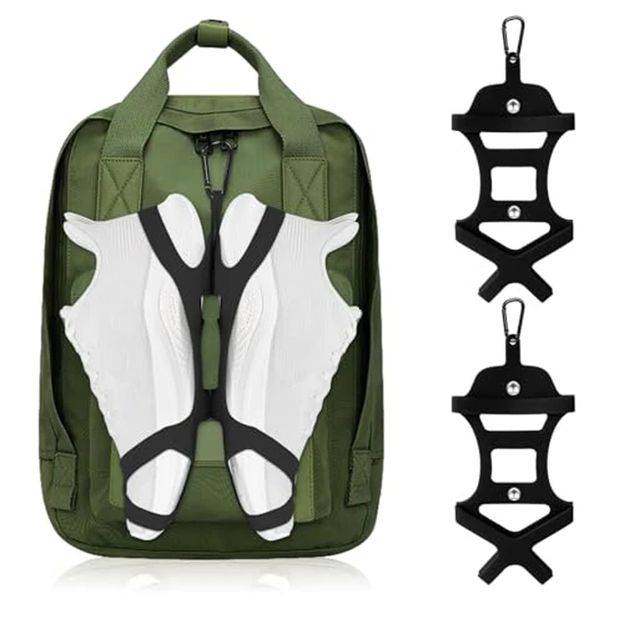 takyu Shoe Holder for Backpack, Silicone Shoe Holster with Backpack Clips for Sneaker Bag, Shoe Clips Sports Accessories for Outdoor Trip to Carry Extra Shoes (Black+Black/2PCS) by takyu - Image 1