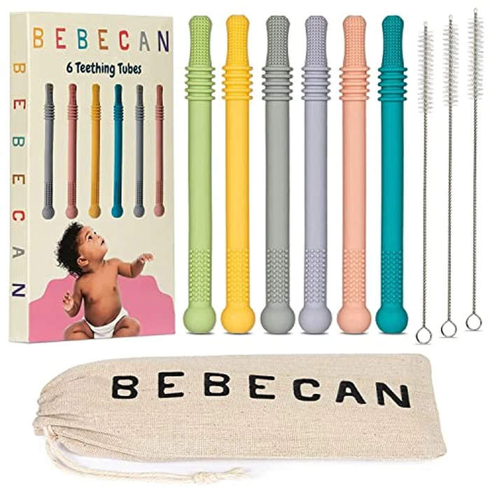 Bebecan Teething Sticks for Babies 36+ Months - Super Soft Silicone Teething Aids, Infant Oral Soothing Relief Back Molars, Multicolor 6-Pack by BEBECAN - Image 1