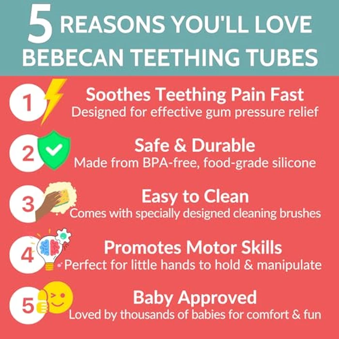 Bebecan Teething Sticks for Babies 36+ Months - Super Soft Silicone Teething Aids, Infant Oral Soothing Relief Back Molars, Multicolor 6-Pack by BEBECAN - Image 2