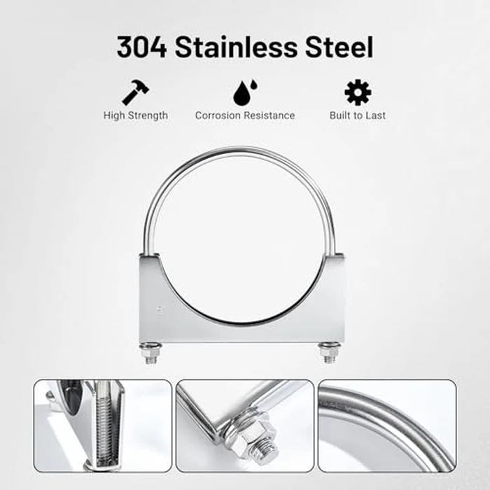 EVIL ENERGY 5" Heavy Duty U Bolt Exhaust Clamp, 5 Inch Stainless Steel U Muffler Clamps, Saddle Style, 2PCS by EVIL ENERGY - Image 3