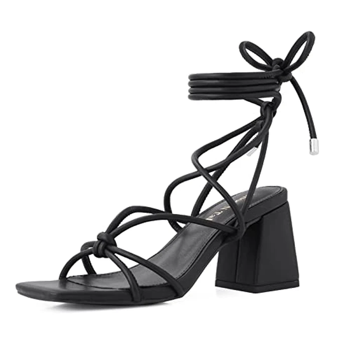 Shoe'N Tale Lace Up Heels for Women Ankle Strappy Gladiator High Heeled Sandals Chunky Block Heel Square Open Toe Criss Cross Dress Shoes(8,Black) by Shoe'N Tale - Used - Very Good condition - US$34.63