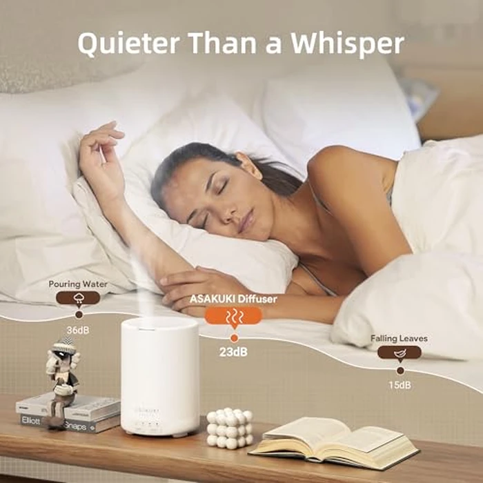 ASAKUKI Essential Oil Diffuser for Home, 300 ml Humidifier with Automatic Shut-Off, Quiet Aromatherapy Diffuser with 7 LED Lights for Living Room, Kitchen, Bedroom, Hotel, Gift for Mom - Pure White by ASAKUKI - Image 5