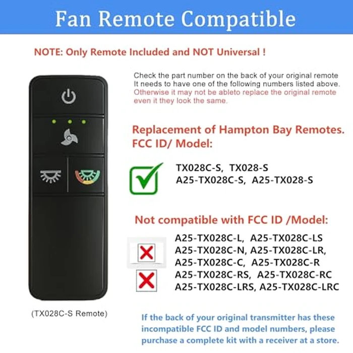 TX028C-S Ceiling Fan Remote Control Replacement for Hampton Bay Home Decorators Collection, 3-Speed Light Dimmer and Color-Changing, 4 Dip Switches Replacement for A25-TX028C-S (Remote Only) by UBORSY - Image 2