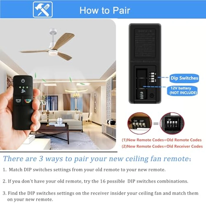 TX028C-S Ceiling Fan Remote Control Replacement for Hampton Bay Home Decorators Collection, 3-Speed Light Dimmer and Color-Changing, 4 Dip Switches Replacement for A25-TX028C-S (Remote Only) by UBORSY - Image 4