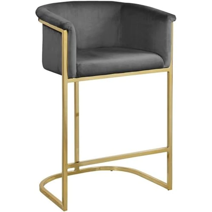 Meridian Furniture Donatella Collection Modern | Contemporary Velvet Upholstered Counter Height Stool with Durable Steel Base in Gold Finish, Grey, 23.5" W x 20" D x 36" H by Meridian Furniture - Image 1