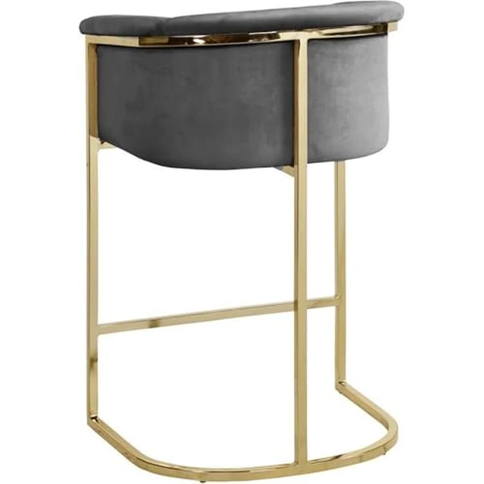 Meridian Furniture Donatella Collection Modern | Contemporary Velvet Upholstered Counter Height Stool with Durable Steel Base in Gold Finish, Grey, 23.5" W x 20" D x 36" H by Meridian Furniture - Image 2
