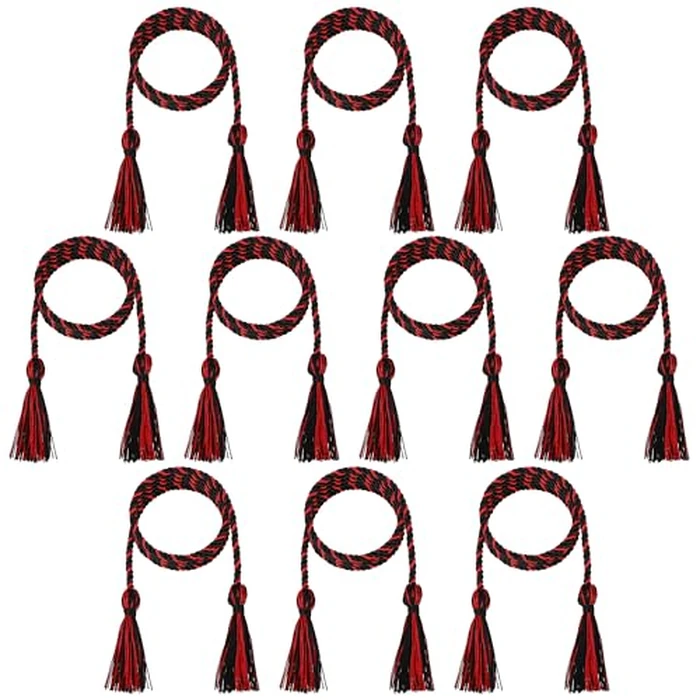 D DODOU 10 Pieces Graduation Cords Polyester Graduation Honor Braided Cords with Sewing Tassels for Bachelor, Master, Doctor 68" Long (Black Red) by D DODOU - Image 1