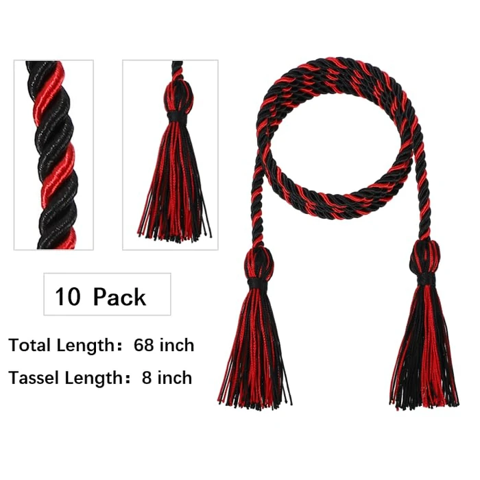 D DODOU 10 Pieces Graduation Cords Polyester Graduation Honor Braided Cords with Sewing Tassels for Bachelor, Master, Doctor 68" Long (Black Red) by D DODOU - Image 3