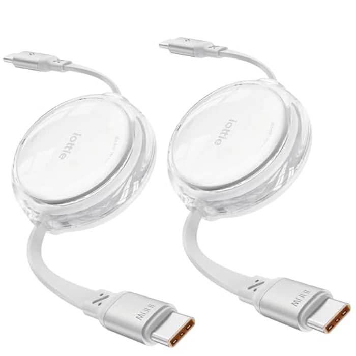 iOttie 100W Retractable USB-C Cable, Fast Charging USB C-to-C Cable with 4 Adjustable Cable Lengths, USB C Cable for iPhone 16, 15 (Pro, Plus, Pro Max), Samsung S24/23+ (2 Packs) by iOttie - Used - Like New condition