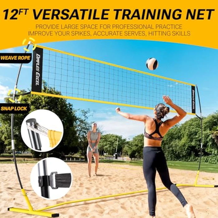 Dimples Excel 12x8 FT Professional Portable Volleyball Net Set with 4 Adjustable Height Levels (5.05-8 FT), Includes Volleyball, Pump, Carry Bag and Sandbags for Indoor/Outdoor Training by Dimples Excel - Image 3