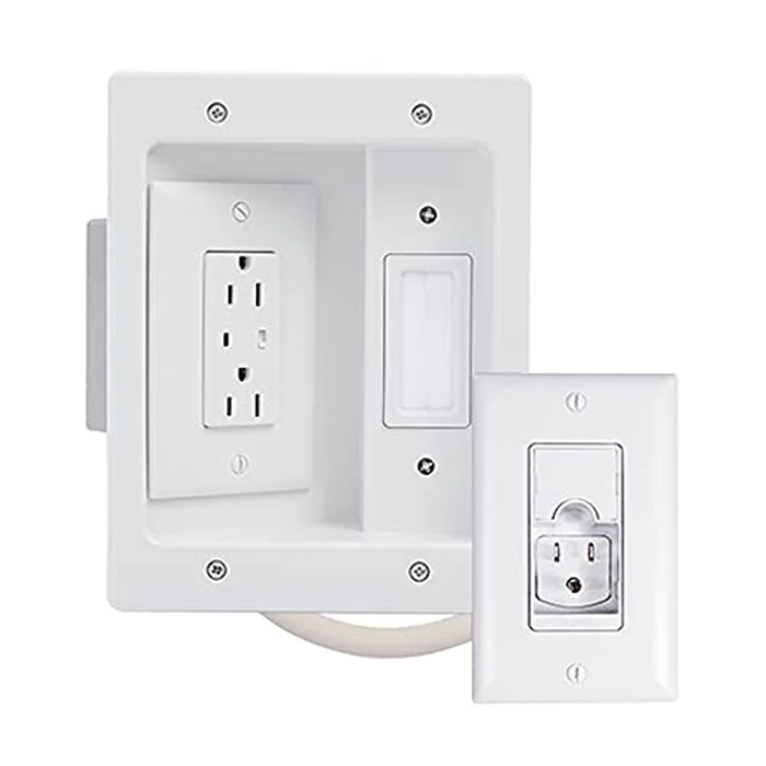 Legrand On‑Q in‑Wall TV Power Kit with Surge Protected Outlet - Recessed TV Wall Box & Cable Management Kit for Hiding Wires, Mounting Power Behind TV, Low Voltage Plug‑and‑Play, White by On-Q - Used - Like New condition - US$51.65