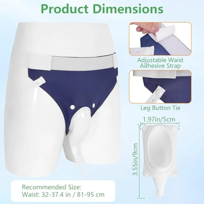 Wearable Urine Collector Set with Breathable Fixed Pants, 1.2M Catheter, Urinary Drainage Bags (1000ml*2, 2000ml) for Day and Night Use, Silicone Urine Collection Pouch, Navy Blue by GRLEAYIE - Image 3