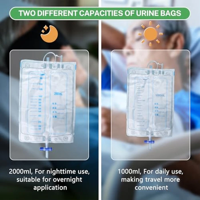 Wearable Urine Collector Set with Breathable Fixed Pants, 1.2M Catheter, Urinary Drainage Bags (1000ml*2, 2000ml) for Day and Night Use, Silicone Urine Collection Pouch, Navy Blue by GRLEAYIE - Image 5