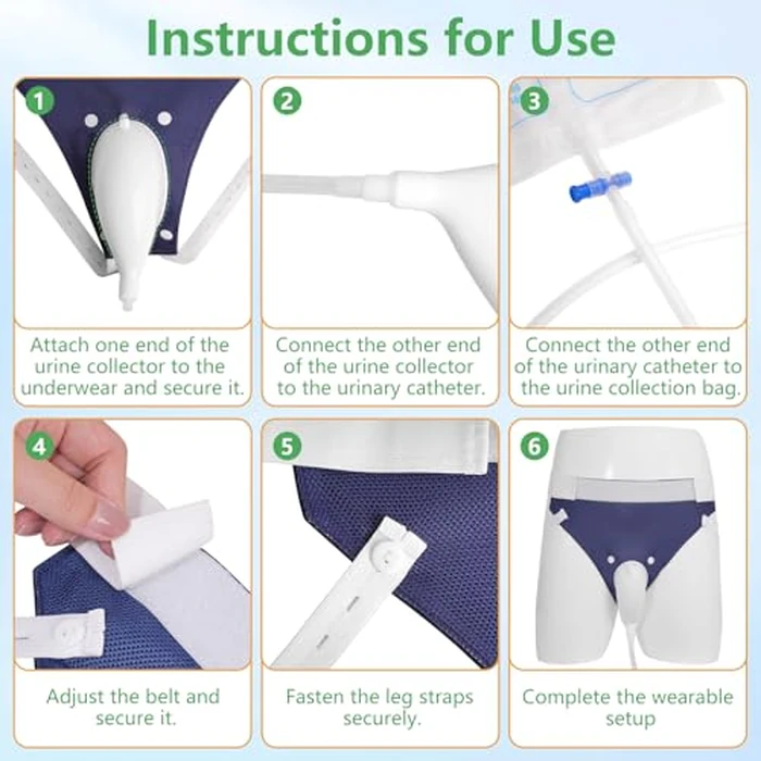 Wearable Urine Collector Set with Breathable Fixed Pants, 1.2M Catheter, Urinary Drainage Bags (1000ml*2, 2000ml) for Day and Night Use, Silicone Urine Collection Pouch, Navy Blue by GRLEAYIE - Image 6