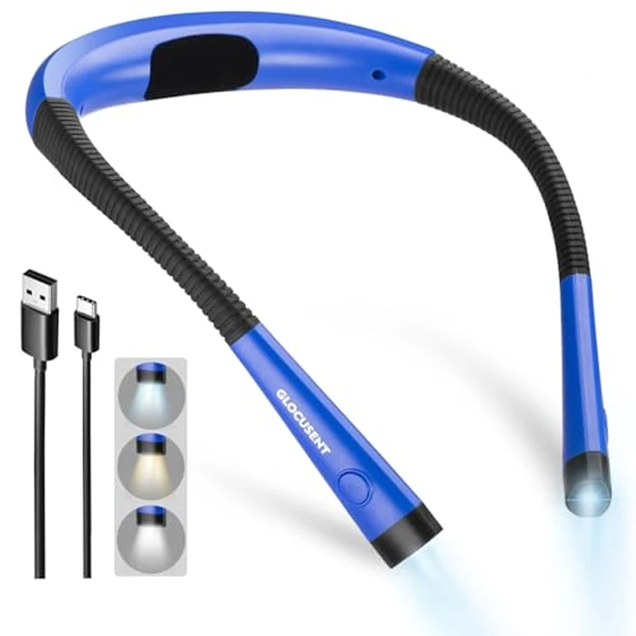 Glocusent Book Light, 3 Color Temperatures Reading Light, Bendable Neck Light, 80 Hrs Lasting Rechargeable Book Light for Reading in Bed, Knitting, Camping, Repairing, Avid Reader Gift by Glocusent - Used - Like New condition