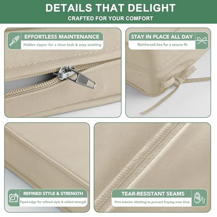 Summsun Outdoor Chair Cushions Set of 4, Waterproof Backrest and Deep Seat Cushion Set for Patio Furniture, Outdoor Sofa Replacement Cushions with Removable Cover, 24 x 24 Inch, Cream by Summsun - Image 5