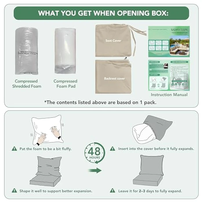 Summsun Outdoor Chair Cushions Set of 4, Waterproof Backrest and Deep Seat Cushion Set for Patio Furniture, Outdoor Sofa Replacement Cushions with Removable Cover, 24 x 24 Inch, Cream by Summsun - Image 6