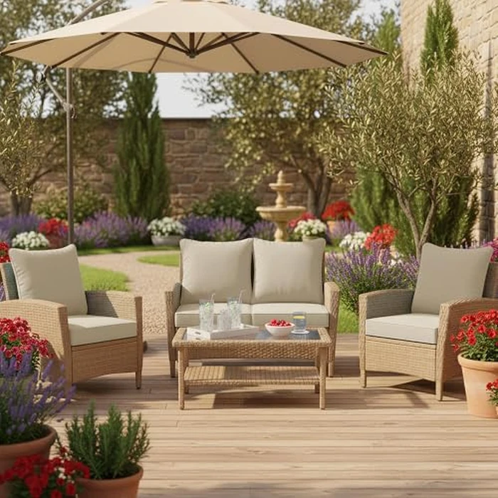 Summsun Outdoor Chair Cushions Set of 4, Waterproof Backrest and Deep Seat Cushion Set for Patio Furniture, Outdoor Sofa Replacement Cushions with Removable Cover, 24 x 24 Inch, Cream by Summsun - Image 8