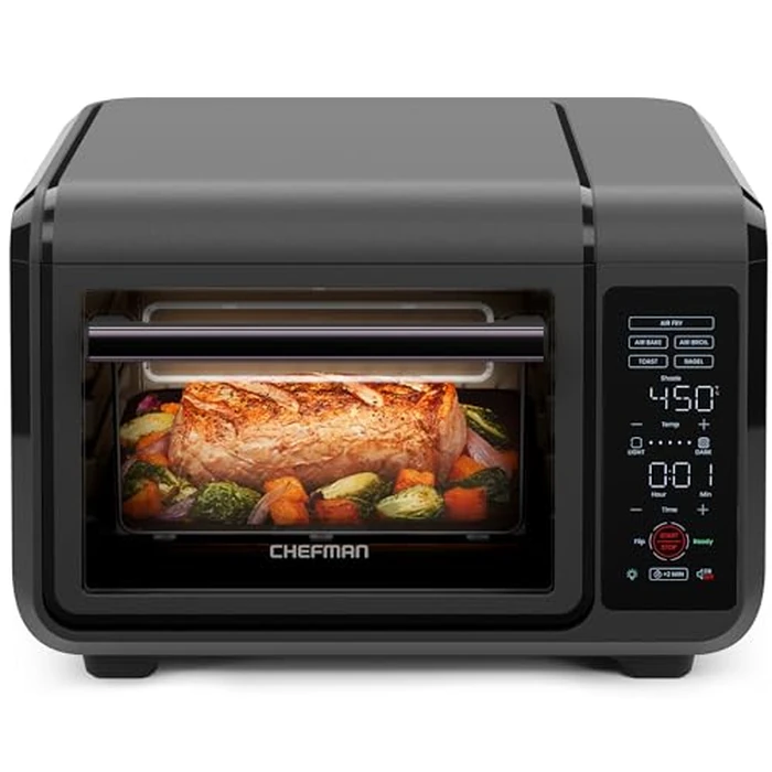 Chefman Air Fryer Toaster Oven Combo, 15 Qt. Countertop Oven for Quick & Healthy Meals, Bake, Broil, Air Fry, Toast, and Bagel Functions, 450 degreesF Max Temp, 4 Slice Toaster Oven Air Fryer Combo - Black by Chefman - Used - Acceptable condition - CA$82.80