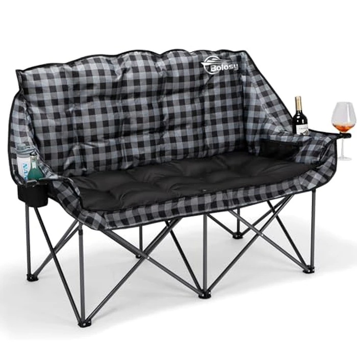 Bolosy Padded Double Camping Chair Folding Loveseat 2 Person Camp Chair Heavy Duty Lawn Chairs Camping Couch Outdoor Folding Sofa by Bolosy - Used - Very Good condition - CA$139.49