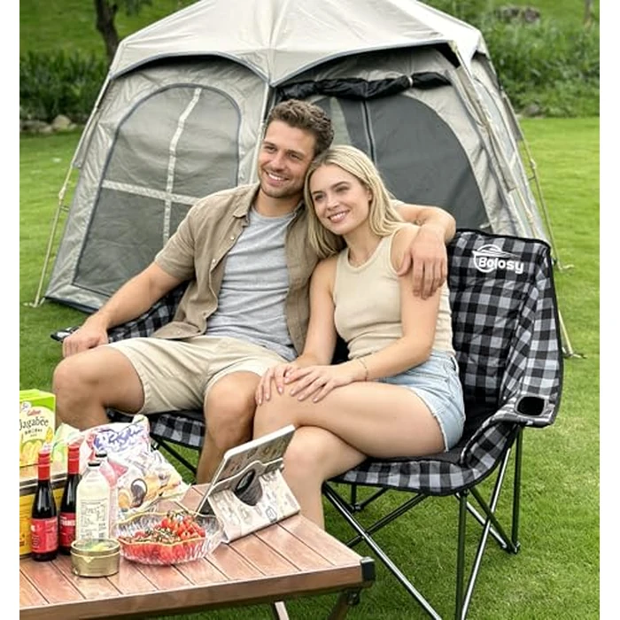 Bolosy Padded Double Camping Chair Folding Loveseat 2 Person Camp Chair Heavy Duty Lawn Chairs Camping Couch Outdoor Folding Sofa by Bolosy - Image 2