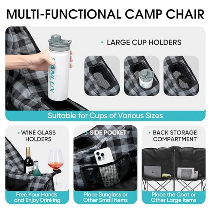 Bolosy Padded Double Camping Chair Folding Loveseat 2 Person Camp Chair Heavy Duty Lawn Chairs Camping Couch Outdoor Folding Sofa by Bolosy - Image 3