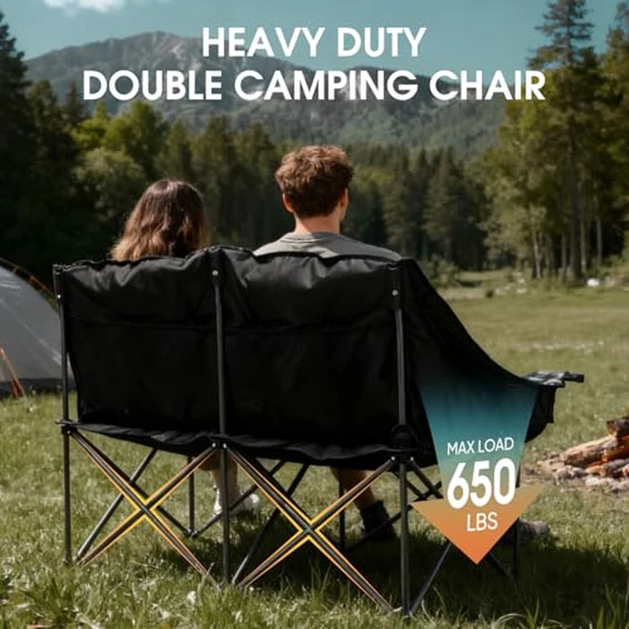 Bolosy Padded Double Camping Chair Folding Loveseat 2 Person Camp Chair Heavy Duty Lawn Chairs Camping Couch Outdoor Folding Sofa by Bolosy - Image 5