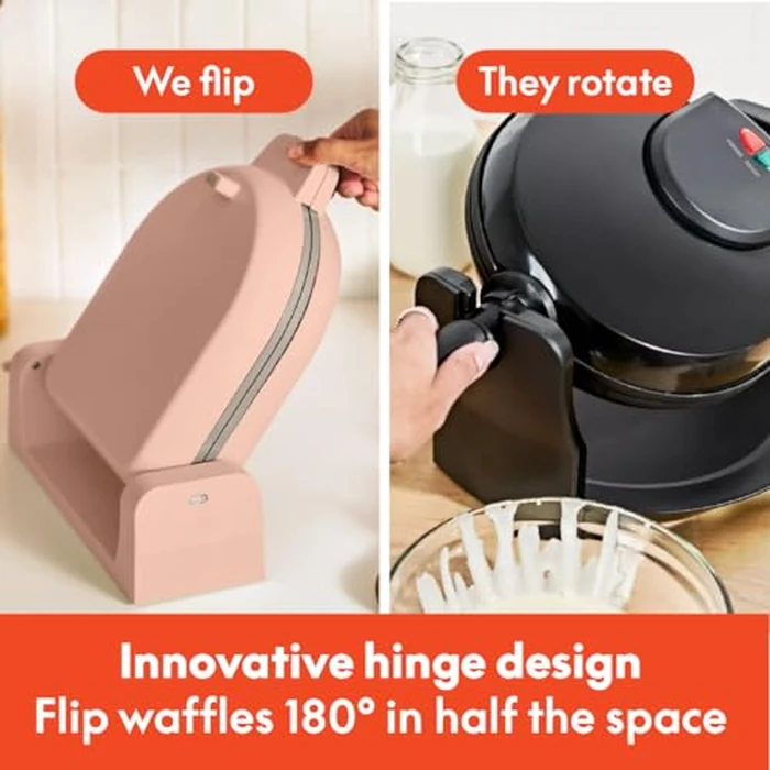 bella Flip-n-Store Waffle Maker with EverGood(TM) Ceramic Nonstick Coating, Fits-anywhere(TM) Kitchenware, Power Indicator Light, Cool Touch Handle & Cord Wrap, 7” Wide & 1" Deep Plates, 1000 Watt, Blossom by BELLA - Image 2
