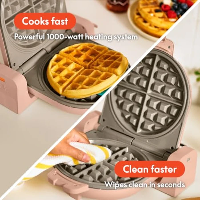 bella Flip-n-Store Waffle Maker with EverGood(TM) Ceramic Nonstick Coating, Fits-anywhere(TM) Kitchenware, Power Indicator Light, Cool Touch Handle & Cord Wrap, 7” Wide & 1" Deep Plates, 1000 Watt, Blossom by BELLA - Image 3