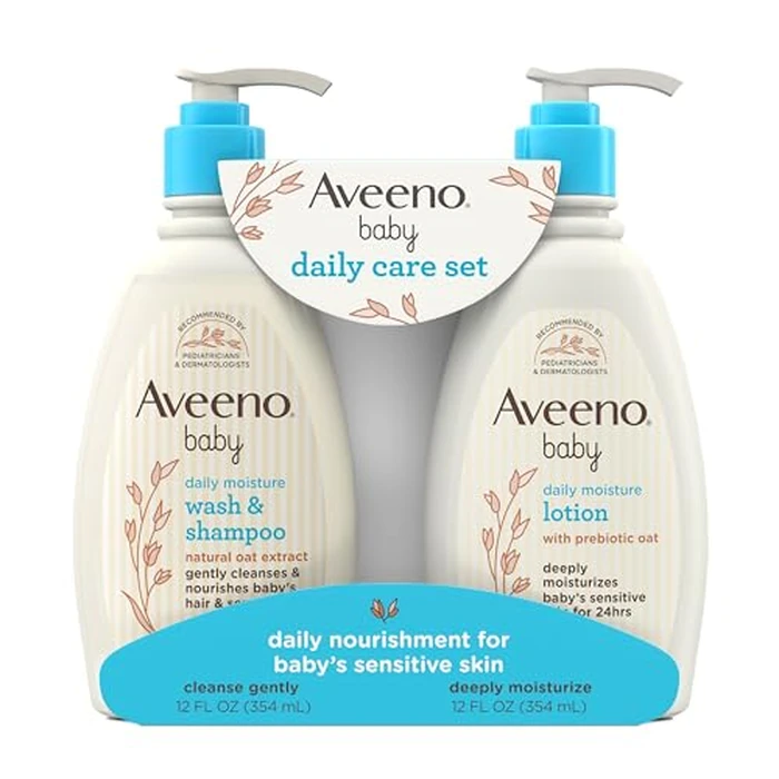 Aveeno Baby Daily Care Gift Set with Oat Extract & Prebiotic Oat, Contains Daily Moisturizing Body Lotion & Gentle 2-in-1 Baby Bath Wash & Shampoo, Hypoallergenic & Paraben-Free, Two Pack by Aveeno Baby - Image 1