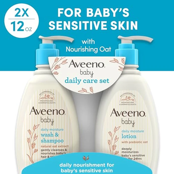 Aveeno Baby Daily Care Gift Set with Oat Extract & Prebiotic Oat, Contains Daily Moisturizing Body Lotion & Gentle 2-in-1 Baby Bath Wash & Shampoo, Hypoallergenic & Paraben-Free, Two Pack by Aveeno Baby - Image 2