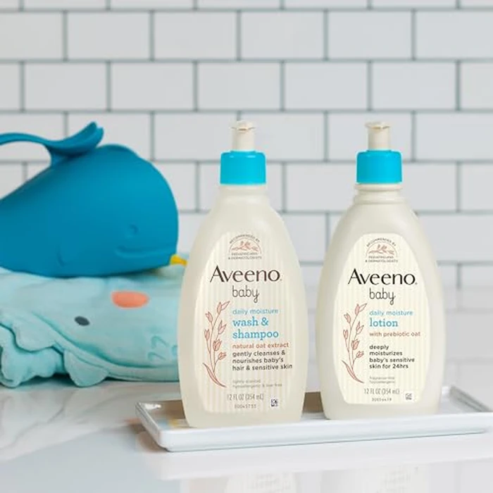 Aveeno Baby Daily Care Gift Set with Oat Extract & Prebiotic Oat, Contains Daily Moisturizing Body Lotion & Gentle 2-in-1 Baby Bath Wash & Shampoo, Hypoallergenic & Paraben-Free, Two Pack by Aveeno Baby - Image 5