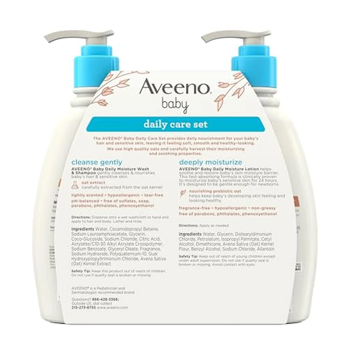 Aveeno Baby Daily Care Gift Set with Oat Extract & Prebiotic Oat, Contains Daily Moisturizing Body Lotion & Gentle 2-in-1 Baby Bath Wash & Shampoo, Hypoallergenic & Paraben-Free, Two Pack by Aveeno Baby - Image 9