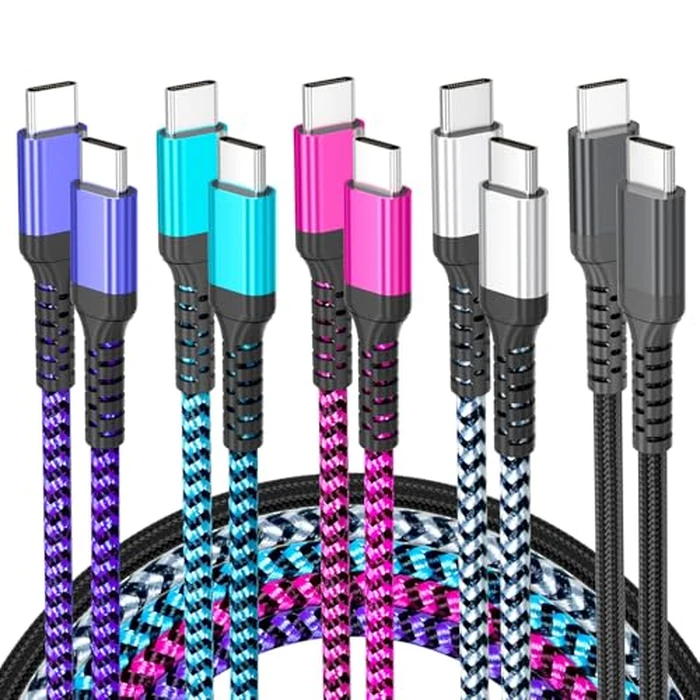 HEPU USB C Cable, 5-Pack [3/3/3/6/6FT] USBC to USBC Cables for iPhone 16 15 Pro Max Fast Charging Cord 60W 3A C to C Charger Cord for Samsung S25/S24/S23/S22 for iPad mini/Air MacBook Pro 2022 by HEPU - Image 1
