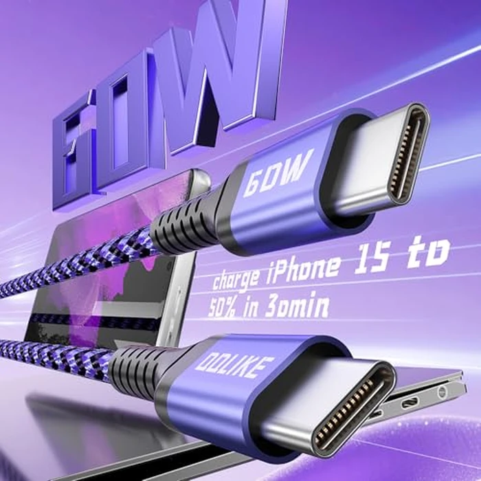 HEPU USB C Cable, 5-Pack [3/3/3/6/6FT] USBC to USBC Cables for iPhone 16 15 Pro Max Fast Charging Cord 60W 3A C to C Charger Cord for Samsung S25/S24/S23/S22 for iPad mini/Air MacBook Pro 2022 by HEPU - Image 4