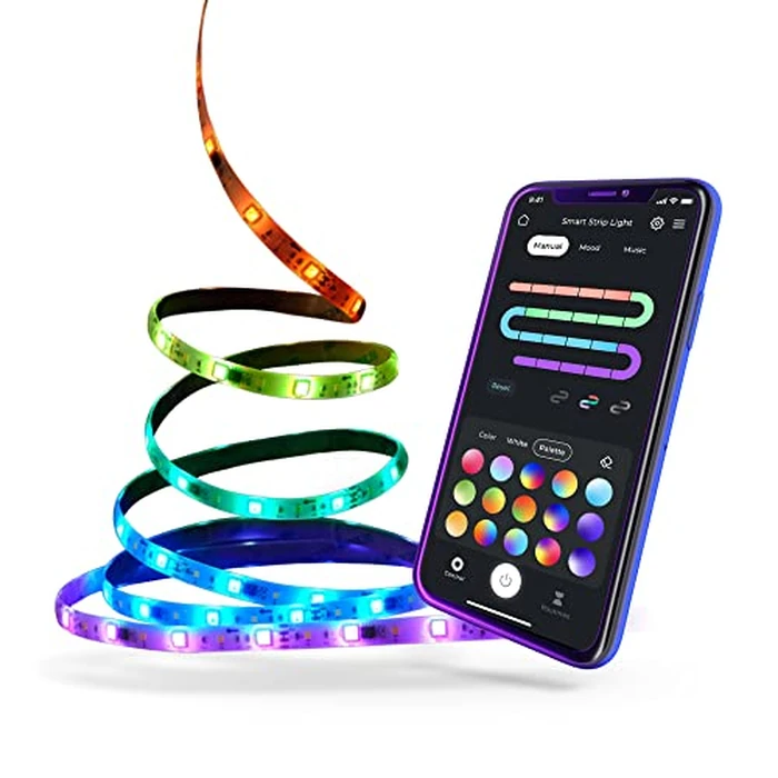 Globe Electric 50502 Wi-Fi Smart Multicolor Changing RGB LED Music Sync Plug-in Strip Light, No Hub Required, Voice Activated, 5 Meters/16.4 Feet, IP65 Rated, 3000 Kelvin, Smart Home Automation by Globe Electric - Used - Good condition - CA$24.87