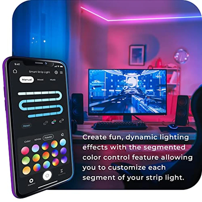 Globe Electric 50502 Wi-Fi Smart Multicolor Changing RGB LED Music Sync Plug-in Strip Light, No Hub Required, Voice Activated, 5 Meters/16.4 Feet, IP65 Rated, 3000 Kelvin, Smart Home Automation by Globe Electric - Image 2