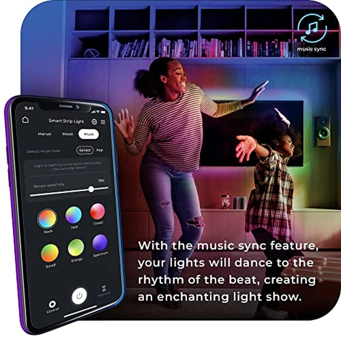 Globe Electric 50502 Wi-Fi Smart Multicolor Changing RGB LED Music Sync Plug-in Strip Light, No Hub Required, Voice Activated, 5 Meters/16.4 Feet, IP65 Rated, 3000 Kelvin, Smart Home Automation by Globe Electric - Image 4