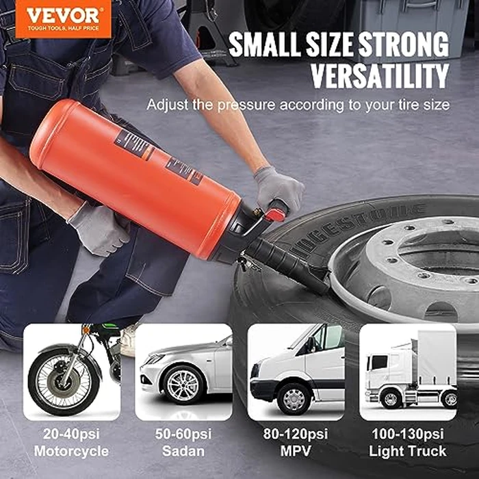 VEVOR Tire Seater, 2.4 Gal/9 L Air Tire Blaster, 150 PSI Handheld Portable Tire Inflator Tool, 87-116 PSI Operating Pressure for Tractor Truck ATV Car and Automobile Repair by VEVOR - Image 2