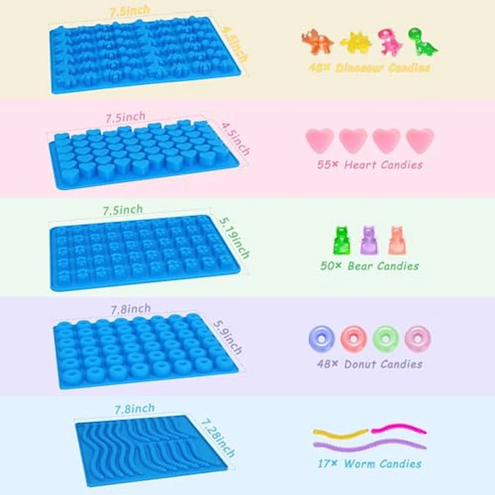 Sidosir 7Pcs Silicone Gummy Bear Molds, Non-Stick Worm Chocolate Mold for Parties, Gummy Heart for Home DIY, Silicone Dinasur Mold for Make Gummies (Worm) by Sidosir - Image 2
