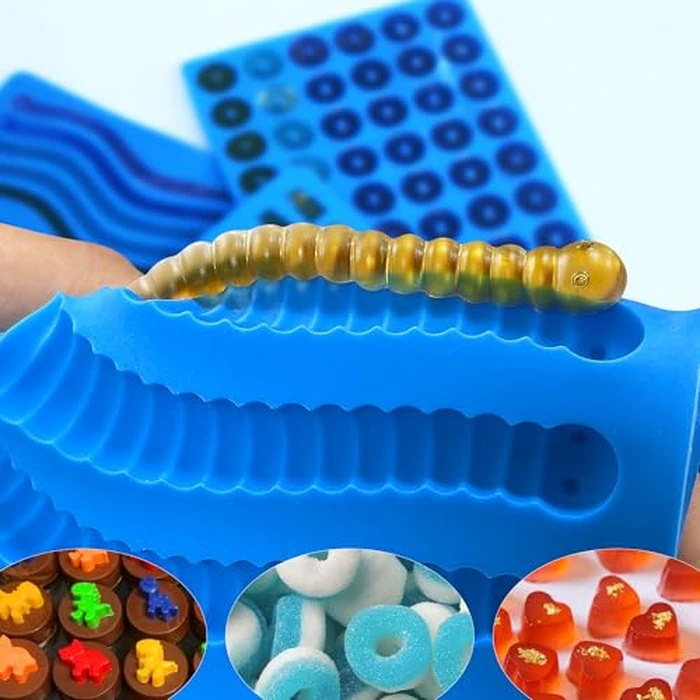 Sidosir 7Pcs Silicone Gummy Bear Molds, Non-Stick Worm Chocolate Mold for Parties, Gummy Heart for Home DIY, Silicone Dinasur Mold for Make Gummies (Worm) by Sidosir - Image 3