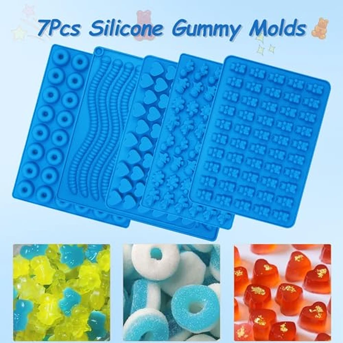 Sidosir 7Pcs Silicone Gummy Bear Molds, Non-Stick Worm Chocolate Mold for Parties, Gummy Heart for Home DIY, Silicone Dinasur Mold for Make Gummies (Worm) by Sidosir - Image 4