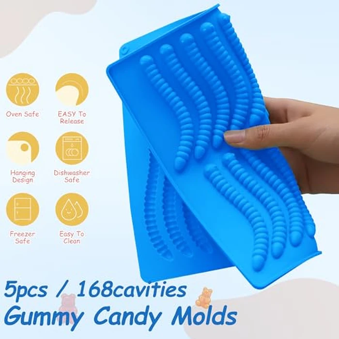Sidosir 7Pcs Silicone Gummy Bear Molds, Non-Stick Worm Chocolate Mold for Parties, Gummy Heart for Home DIY, Silicone Dinasur Mold for Make Gummies (Worm) by Sidosir - Image 5