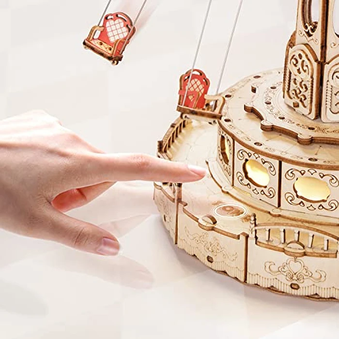 ROKR 3D Puzzles Wooden Music Box Kit with LED, Rotating Swing Ride Mechanical Model Kit DIY Wood Craft Hobbies Kit for Adults Birthday for Adults by ROKR - Used - Very Good condition - US$38.41