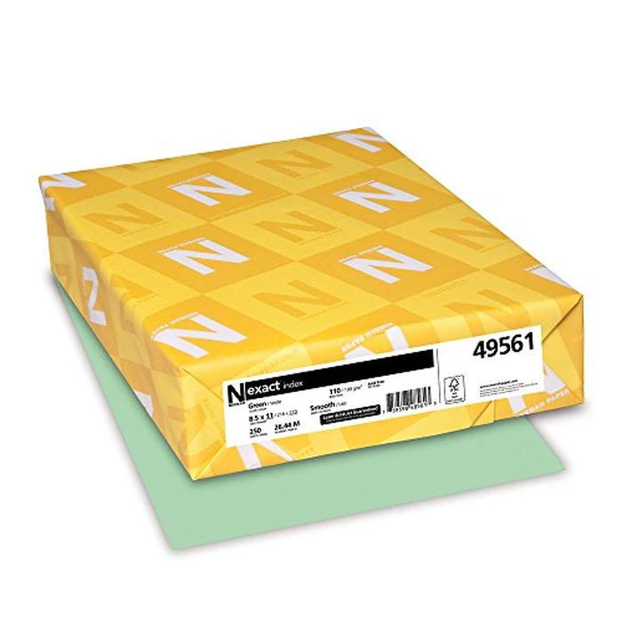 Neenah Exact Index Cardstock, 110 lb, 8.5 x 11 Inches, 250 Sheets, Green by Wausau - Image 1